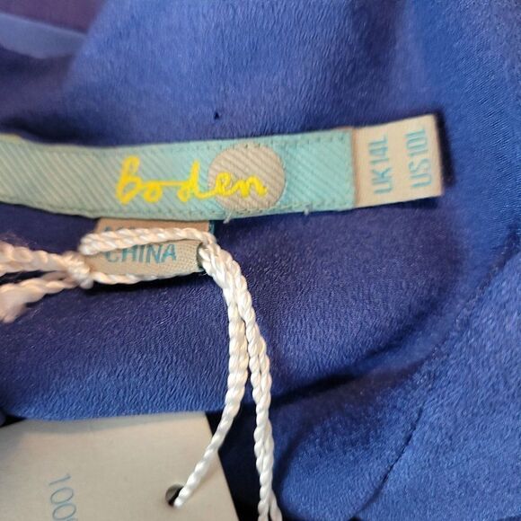 Boden Silk Empire Tea Length Dress 10L Blue Paisley Print Short Sleeve Surplice - Picture 12 of 13